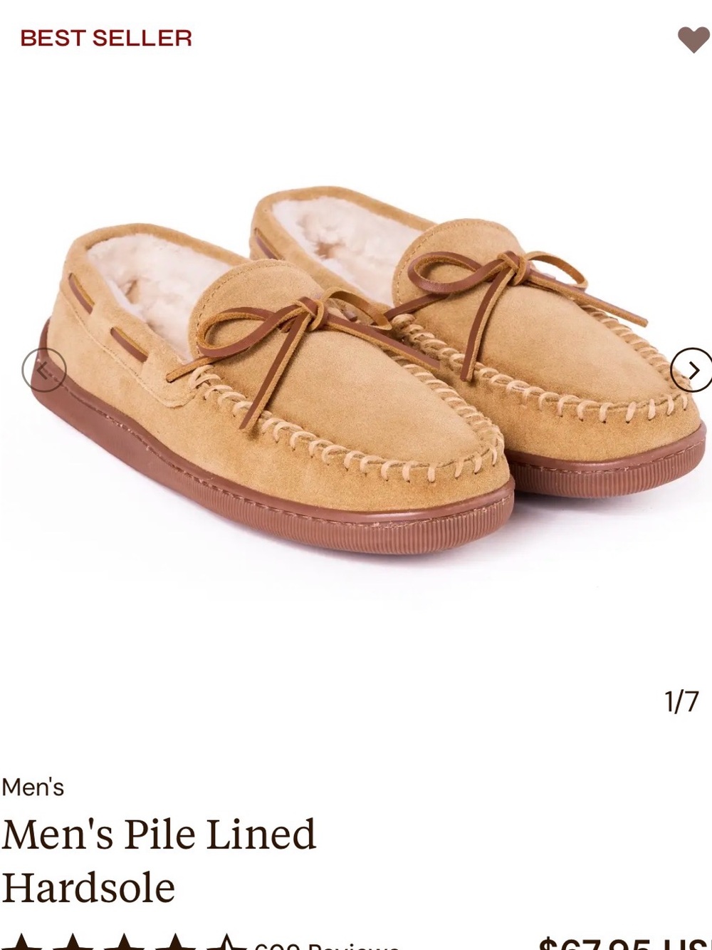 NIB Minnetonka Men’s Pile Lined Hardsole Slippers Size 9 - Tan